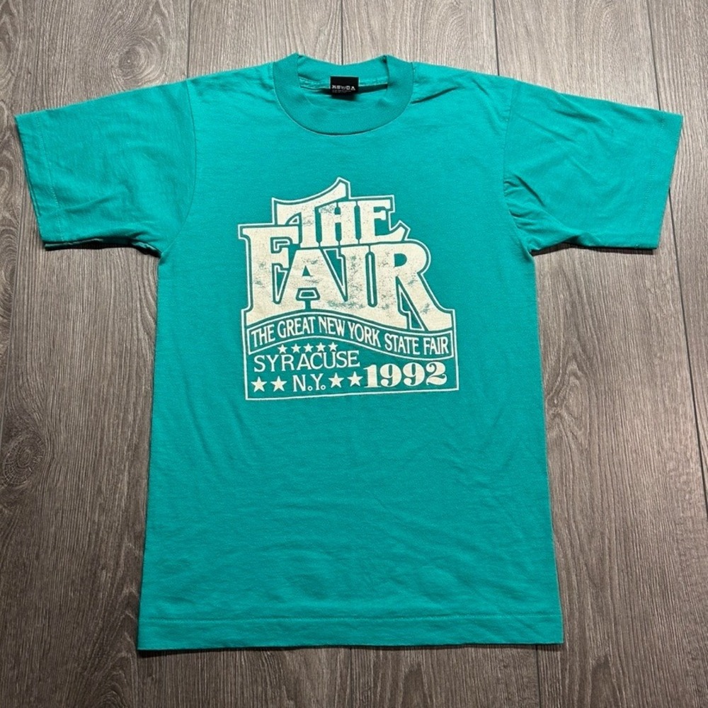 Vintage 1992 Great New York State Fair Syracuse NY Small Shirt Screen Stars Teal